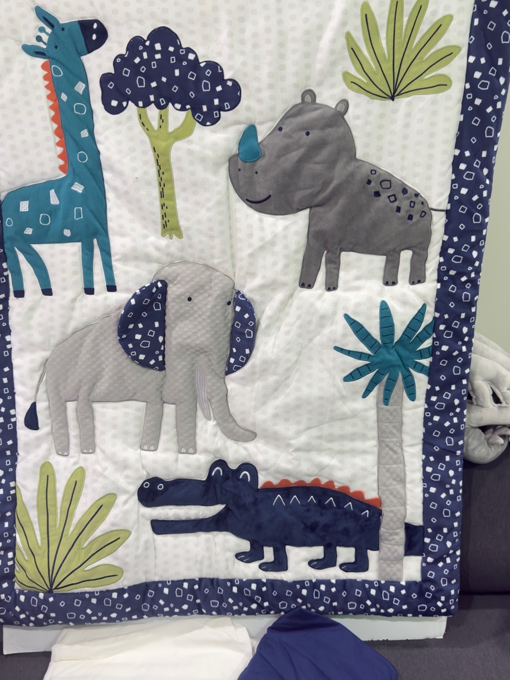 Kids Animal Patchwork Quilt - Blue, Gray, Teal